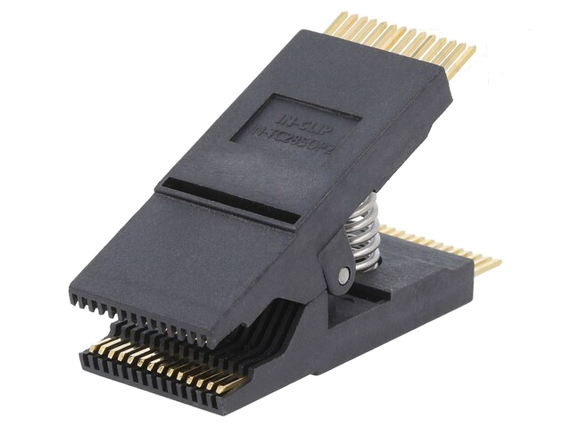 Testclips; zwart; verguld; SO28,SOIC28,SOJ28; 10mm; max.150°C Testclips; zwart; verguld; SO28,SOIC28,SOJ28; 10mm; max.150°C